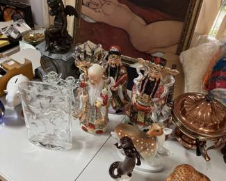 A small sample of collectibles that we are still unpacking, like Tiffany & Co, LFZ leopard porcelein, marble clock, etc.