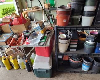 garage, mechanical tools, outdoor pots, coolers