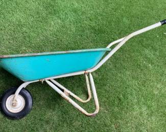 Metal Turquoise  White Wheelbarrow