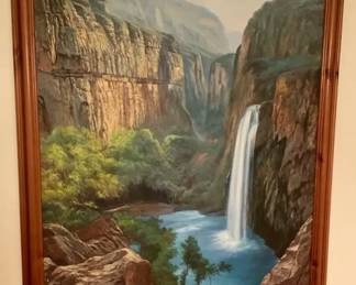 Scenic Waterfall Oil Painting