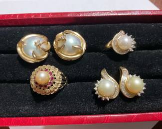 14K, Diamonds,  Pearls