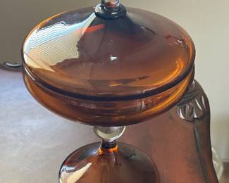 Vintage Empoli glass lidded jar.