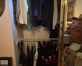 Men’s clothing, including vintage military uniforms.