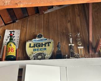 Beer signs and mirrors. Vintage beer signs