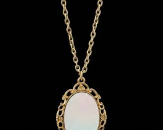 Vintage Oval Mirror Pendant Necklace