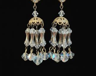 Vintage Crystal Chandelier ClipOn Earrings with Aurora Borealis Finish