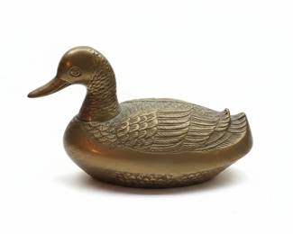 Vintage Solid Brass Mallard Duck Figurine Box