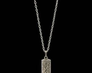 Avon Silver Note Floral Embossed Whistle Pendant Necklace