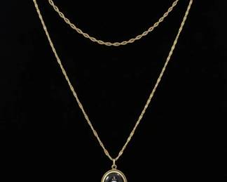 Vintage Goldette NY Gold Tone Black Rose Pendant Strand Long Necklace