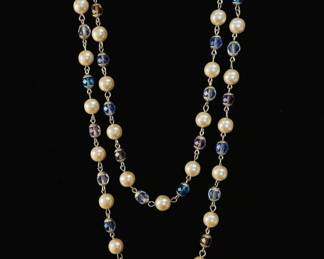 Vintage MultiStrand Faux Pearl and Austrian Crystal Necklace