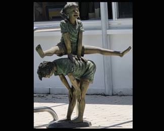 Large Bronze Sculpture Children Playing Leapfrog 