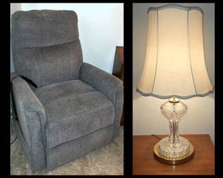 Very Nice Electric Recliner and Waterford Lamp