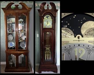 Lighted Display Cabinet & Herman Miller Ambassador Collection Grandfather Clock