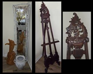 Shabby Chic Mirror, Carved Dolphin and Orante Easel