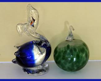 Glass Pelican with Fish & Glass Ball 