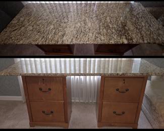 Large Granite Slab and Pair of File Cabinets