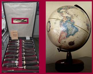 Wonderful Set of Antler Handled Flatware and Globe