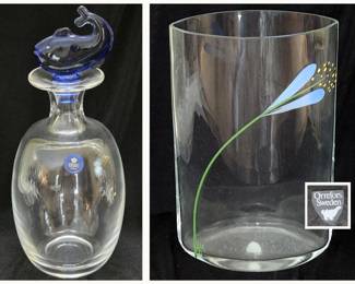 Royal Copenhagen Crytal Decanter with Fish Stopper & Orrefors Sweden Modernist Vase 