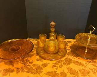 Vintage Indiana Glass Amber Entertaining Pieces