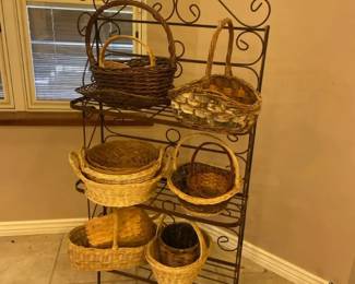FrenchStyle Bakers Rack With Variety Of Wicker Baskets