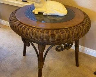 Round Wicker And Glass Table
