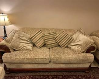 Large Tan Sofa  Seven Throw Pillows