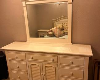 White Dresser And Attached Mirror