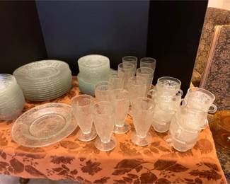Indiana Glass Footed Ice Tea Glasses, Tea Cups, Dinner Plates, Bowls And More