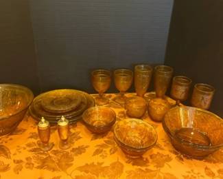 Tiara Amber Glass Eight Piece Dish Set