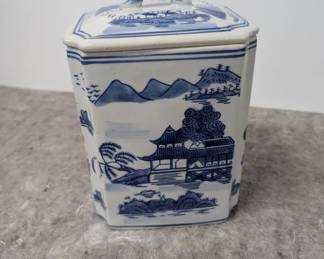 Blue and White Covered Canister