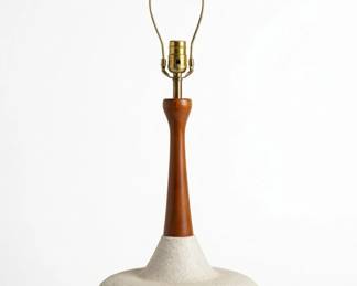 Pair MCM Teak and Ceramic Table Lamps