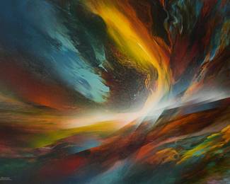 92 Leonardo Nierman (1932-2023, Mexican) "Tempest" Acrylic on Masonite Signed lower left: Nierman; titled verso 23.5" H x 31.5" W Estimate: $1,000 - $1,500