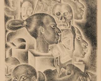 147 Roberto Montenegro (1885-1968, Mexican) Untitled, circa 1940 Lithograph on wove paper Edition: 1/15 Signed and numbered in pencil, in the lower margin, at left: Rob. Montenegro Image: 9" H x 7.875" W; Sight: 10" H x 8.5" W Estimate: $200 - $300