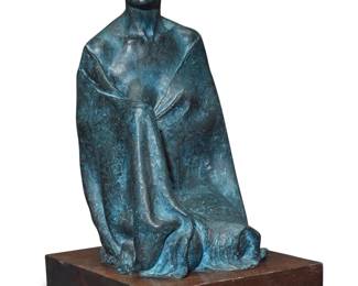 125 Felipe Castañeda (b. 1933, Mexican) "Mujer con Reboso," 1982 Patinated bronze on wood plinth Edition: IV/XII Signed and dated on the underside: F. Castañeda / 1982 Bronze: 16.25" H x 8" W x 10.25" D; Plinth: 2" H x 9.125" W x 12.25" D Estimate: $1,000 - $2,000