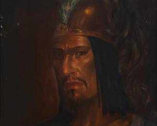 11 Juan José Segura (1901-1964, Mexican) "El Último Emperador Azteca," 1960 Oil on canvas Signed and dated lower left: Juan José / Segura / '60; signed and dated again, titled, and inscribed "Mexico," all verso 20" H x 16" W Estimate: $500 - $700