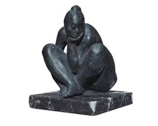 28 Francisco Zúñiga (1912-1998, Mexican) Crouching Female, 1969 Patinated bronze on marble plinth Unnumbered Signed and dated on the back of the figure's right hip: ZUNIGA / 1969; Weintraub Gallery label is affixed under the base Bronze: 6.5" H x 6" W x 5.375" D; Overall: 7.375" H x 6" W x 5.75" D Estimate: $2,500 - $3,500