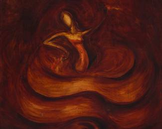 12 Juan José Segura (1901-1964, Mexican) "Sevillana," 1951/1956 Oil on canvas Signed, titled, and dated upper left: Juan Jose / Segura / .56; signed again, titled, alternatively dated, and inscribed "Mexico / 1951," all verso 12" H x 12" W Estimate: $300 - $500