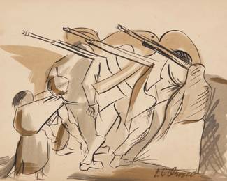65 José Clemente Orozco (1883-1949, Mexican) Untitled (figures) Watercolor and ink on paper Signed lower right: J.C. Orozco Sheet: 10" H x 13.5" W Estimate: $3,000 - $5,000