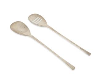 263 Two Sanborns sterling silver serving spoons Mid-20th century; Mexico City, Mexico Each impressed: [Three owls] / Sanborns Mexico / 925 / 3115 / [Eagle 1] One slotted 2 pieces 10.75" L and 10.375" L Total weight: 4 oz. troy approximately Estimate: $200 - $300
