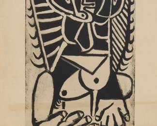 212 After Pablo Picasso (1881-1973, Spanish) "Musée D'Art Moderne de la Ville de Paris / Salon De Mai / XIIIeme Salon Du 4 Au 30 Mai," circa 1957 Lithographic poster From the edition of 600 Signed in the image lower right: Picasso; Mourlot, Paris, France, prntr. Sight: 29" H x 19" W Estimate: $400 - $600