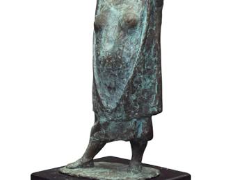 27 Francisco Zúñiga (1912-1998, Mexican) "Mujer Yucateca" (Mujer de pie con las manos en la nuca), conceived 1964, cast 1968 Verdigris patinated bronze on black marble plinth Edition: V/VI Signed, dated, and numbered on the base: ZUNIGA / 1968 Bronze: 17.5" H x 9.5" W x 6" D; Overall: 19" H x 11" W x 9.5" D Estimate: $8,000 - $12,000