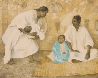 78 Francisco Zúñiga (1912-1998, Mexican) "Familia Indigena I," 1976 Lithograph in colors on cream Arches paper Edition: 107/125 (there were also 20 artist's proofs) Signed, dated, and numbered in pencil lower right: Zga 1976; Kyron Press, Mexico City, Mexico, prntr. with their blindstamp lower right; commissioned by The Graphic Arts Council of The Los Angeles County Museum of Art Sight: 24.25" H x 34.25" W Estimate: $800 - $1,200
