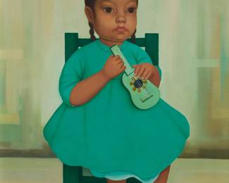 100 Gustavo Montoya (1905-2003, Mexican) "Niña con mandolina" from the series "Niños Mexicanos" Oil on canvas Signed lower right: gustavo montoya; titled by repute 22" H x 18" W Estimate: $5,000 - $7,000