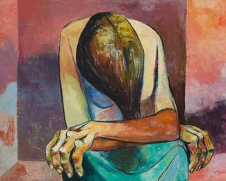 69 Eduardo Kingman (1913-1994, Ecuadorian) A seated woman with her head down, 1972 Oil on canvas Signed and dated lower right: E. Kingman / 72 25.75" H x 35.25" W Estimate: $5,000 - $7,000