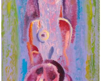 245 Byron Gálvez (1941-2009, Mexican) Abstract composition Mixed media on purple paper Signed lower right: Byron Image/Sheet: 18.625" H x 12.625" W Estimate: $500 - $700