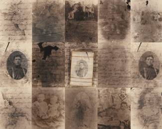 186 José Manuel Fors (b. 1956, Cuban) "Cartas de America," 1999 Mixed media collage including gelatin silver print, paper, and twine on board Signed, titled, and dated in ink lower right: JM Fors 1999 45" H x 54" W Estimate: $400 - $600