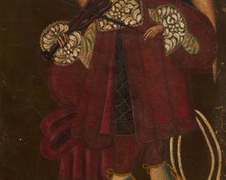 10 18th/19th Century Spanish Colonial Cusco School Ángel Arcabucero Oil on canvas Unsigned 22" H x 15.25" W Estimate: $400 - $600