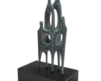 126 Eduardo Rivera Montiel (20th Century, Mexican) Familia, 1990 Verdigris patinated bronze on stone clad plinth Edition: I/VI Signed, dated, and numbered on the rear underside: E. Montiel / 90 Bronze: 66.25" H x 26" W x 8" D; Plinth: 12.25" H x 42.25" W x 24.25" D Estimate: $2,000 - $4,000