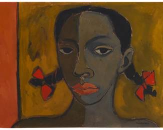 80 Oswaldo Guayasamín (1919-1999, Ecuadorian) "Cabeza de Nina Negra" Gouache on paper laid to board Signed lower right: Guayasamin; titled by repute 14.5" H x 19.625" W Estimate: $8,000 - $12,000