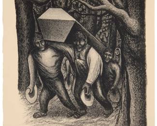 151 Luis Arenal Bastar (1909-1985, Mexican) Untitled (Man Carrying Boy's Coffin), 1961 Lithograph on cream wove paper From the edition of unknown size (possibly from the edition of 25) Signed in pencil lower margin, at right: L. Arenal Image: 10.75" H x 9.625" W; Sheet: 12.25" H x 10" W Estimate: $200 - $300